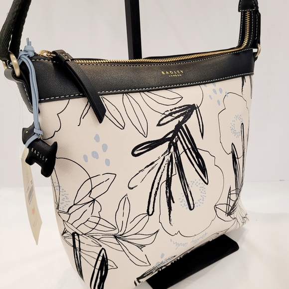 RADLEY LONDON Handbags - Radley London Black and Cream Floral Shoulder Bag
